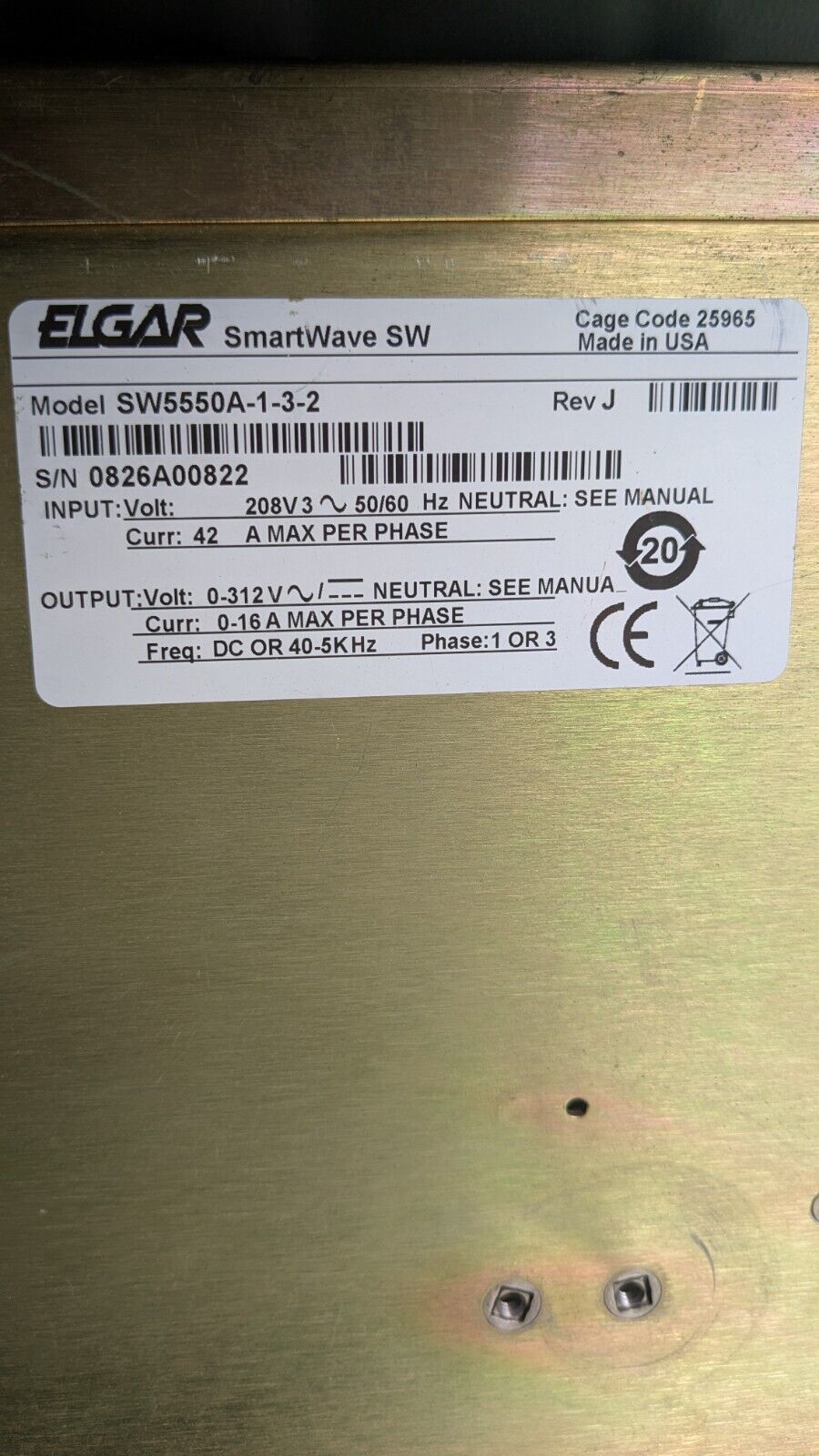 Elgar Ametek SW5550A Smart Wave AC Power Source 5550VA Elgar Ametek SW5550A Smart Wave AC Power Source 5550VA